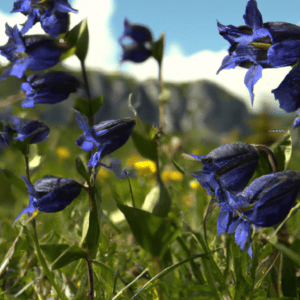 Blau blühende Alpenpflanzen: Alpenklematis Enzian Muscari Armeiacum (Traubenhyazinthe)
